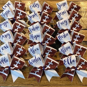 Football cheer bows with name, team bows, cheerleading team bows