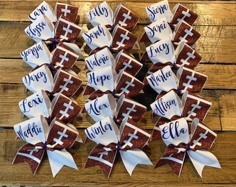 Football cheer bows with name, team bows, cheerleading team bows