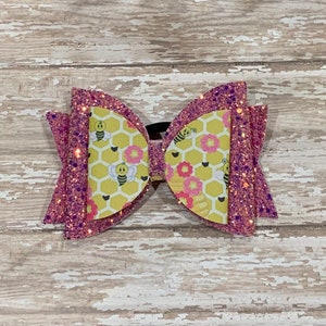 Bumble Bee hair bow, honeycomb, girls hair bow