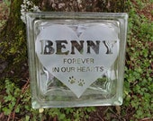 Pet memorial dog or cat personalized engraved quot NOT ETCHED quot carpenter glass block. Pet gravestone, pet remembrance gift,pet memorial.