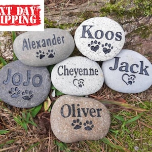 Pet memorial stone dog or cat personalized engraved 3 to 4 inch river stone. Pet gravestone, pet loss memorial stone. Pet gift. Pet stone