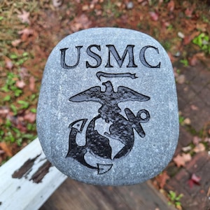United States Marine Corps Eagle Globe Anchor engraved river stone. USMC, EGA, Marines, Marine Corps, Marine Corps Emblem, Jarhead