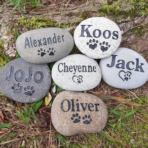 Pet memorial stone dog or cat personalized engraved 3 to 4 inch real river stone. Pet gravestone, pet loss memorial stone. Pet gift .