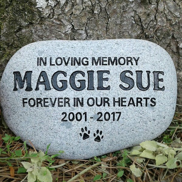 Pet memorial stone dog or cat personalized engraved  sandcarved 7 inch river stone. Pet gravestone, pet memorial,pet marker