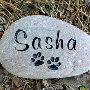 Pet memorial stone cat or dog personalized engraved 4 to 5 inch river stone. Pet remembrance garden stone, pet memorials, pet gravestones.