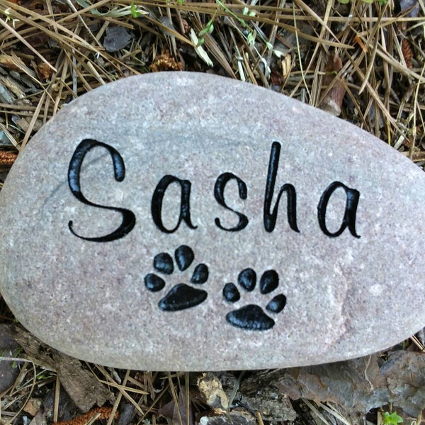 Pet memorial stone personalized cat or dog engraved 4 to 5 inch river stone. Pet remembrance garden stone, pet memorials, pet gravestones