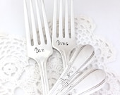 Ready to ship wedding forks - Custom hand stamped forks - Engagement forks - Engraved wedding cake forks - Cake cutting ceremony gift