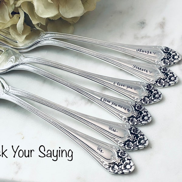 Ready to ship wedding forks Mr. & Mrs. wedding cake forks, Always Forever hand stamped fork set, Custom Engagement Silverplated forks