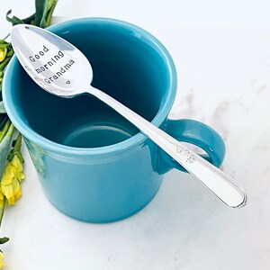 Custom Hand Stamped Spoon Vintage Engraved Spoons Good Morning Grandma Grandpa Grandparents gift idea image 7