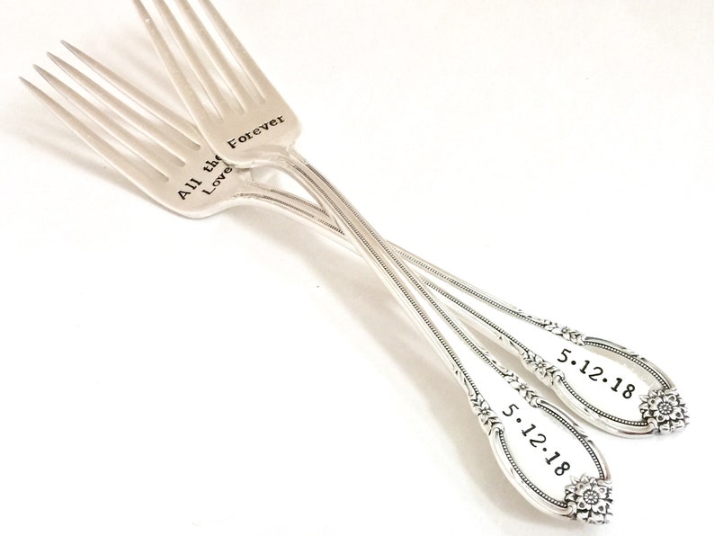 Custom Wedding Forks Vintage Hand Stamped Forks Engagement Etsy
