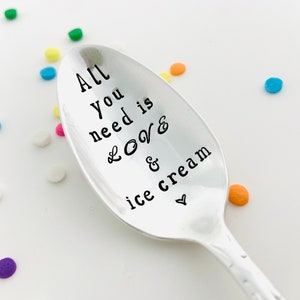Hand stamped ice cream spoons, Custom ice cream spoon, Vintage spoons for couples, Cute gift for ice cream lover, Couples gift, Silver plate image 1