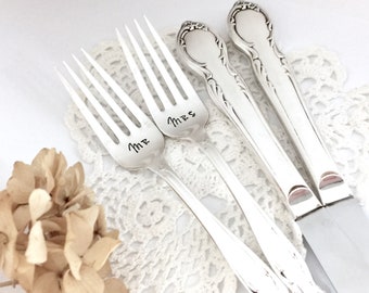 Mr & Mrs wedding fork set - Ready to ship wedding forks - Vintage hand stamped wedding flatware - Custom wedding forks - Engagement forks