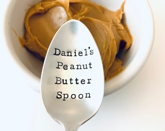 Custom name peanut butter spoon, Vintage silver plate spoons, Hand stamped peanut butter spoon, Engraved spoons, Personalized spoon