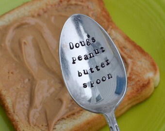 Personalized Peanut Butter Spoon - Vintage Silver Plate Hand Stamped Spoon - I will hand stamp the name you need - Breakfast Foodie gift