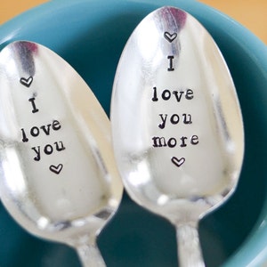 Wedding Spoons I love you I love you more spoons Engagement Gift Idea for the couple Ice Cream Spoons, Coffee Spoons Boyfriend Gift image 1