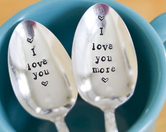 Wedding Spoons - I love you I love you more spoons - Engagement Gift Idea for the couple - Ice Cream Spoons, Coffee Spoons - Boyfriend Gift