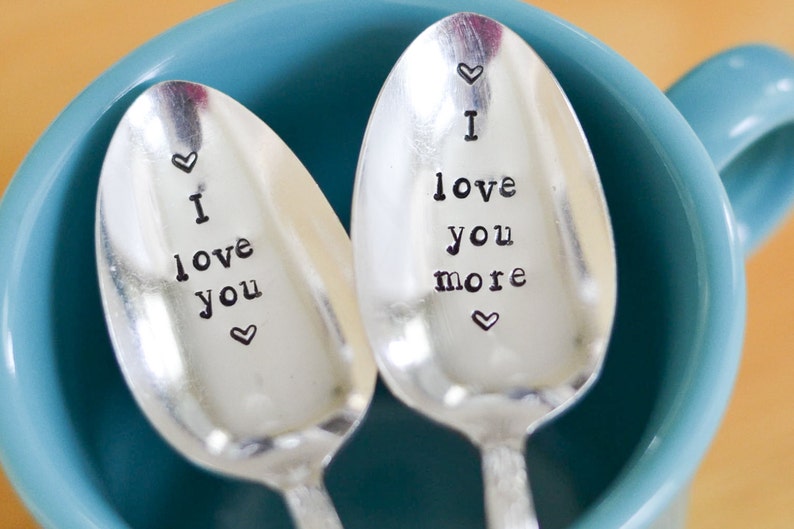 Wedding Spoons I love you I love you more spoons Engagement Gift Idea for the couple Ice Cream Spoons, Coffee Spoons Boyfriend Gift image 1