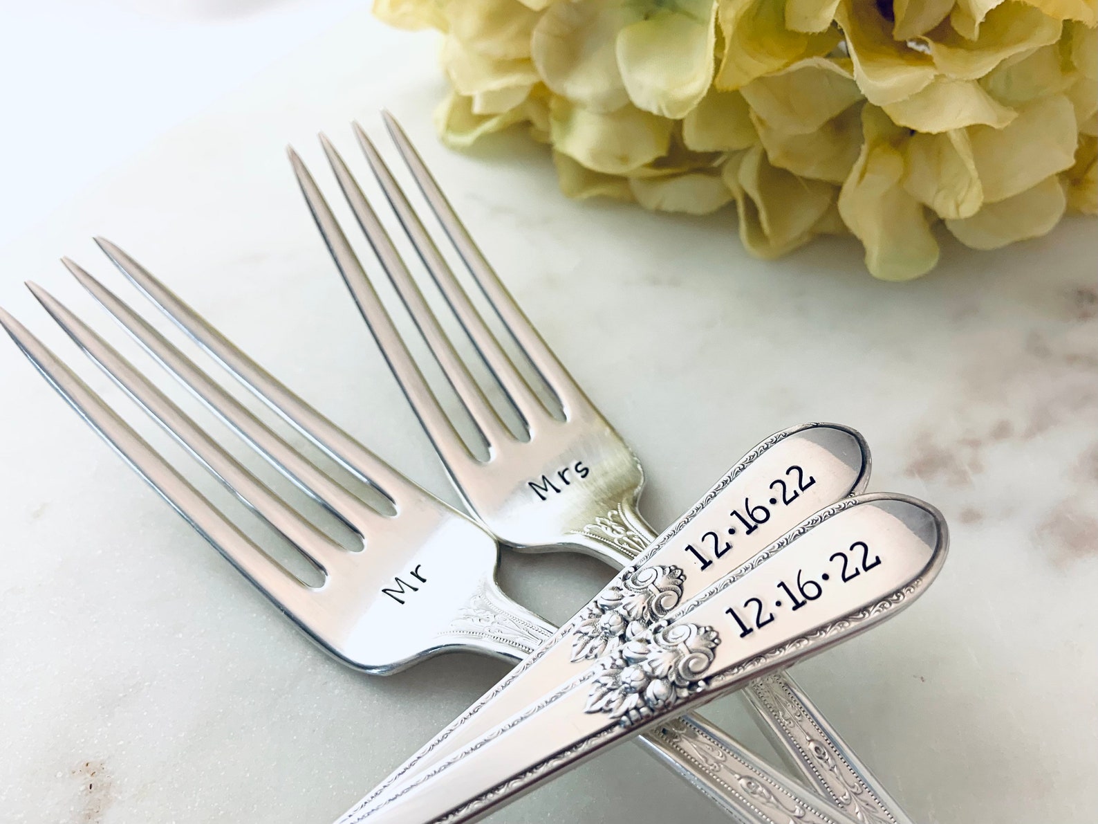 Custom Wedding Fork Set Handstamped Wedding Date Forks Etsy