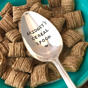 Custom name cereal spoons, Vintage Silverplate hand stamped spoons, Personalized cereal spoon, Cereal lover gift, Customized Tablespoons