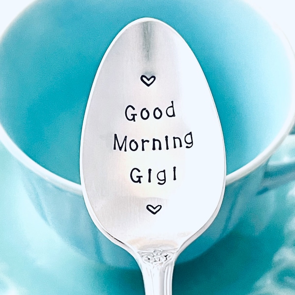 Custom name Good Morning spoon, Vintage handstamped coffee spoons, Great gift for grandparents, Good Morning Grandma, Engraved tea spoons