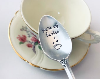 Customized teaspoon, Besties tea spoon, Vintage Silverplate spoons, Custom hand stamped name spoons, Fun gift for tea drinker, Spoon sayings