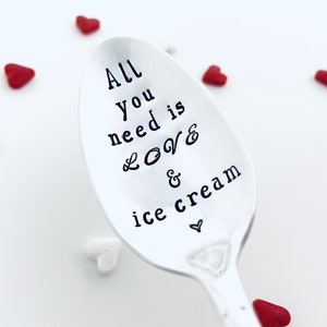 Hand stamped ice cream spoons, Custom ice cream spoon, Vintage spoons for couples, Cute gift for ice cream lover, Couples gift, Silver plate image 3