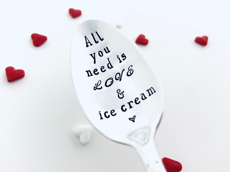 Hand stamped ice cream spoons, Custom ice cream spoon, Vintage spoons for couples, Cute gift for ice cream lover, Couples gift, Silver plate image 3