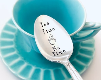 Vintage Silverplate tea spoon, Hand stamped teaspoons, Tea time spoon, Custom hand stamped spoons, Gifts for tea lover, Gifts for mom