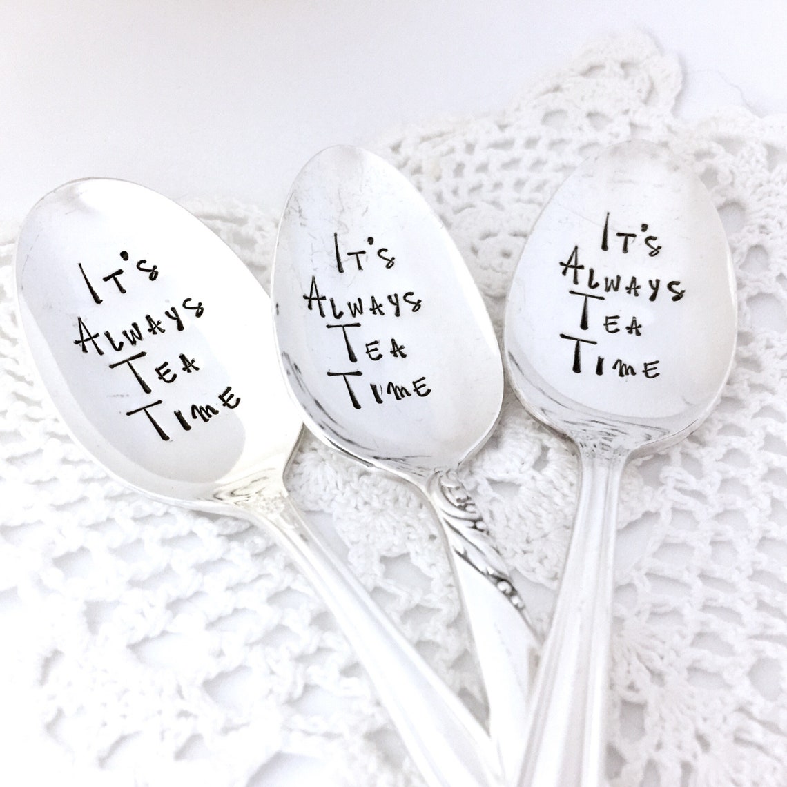 Custom tea spoons Vintage hand stamped spoons Engraved tea Etsy