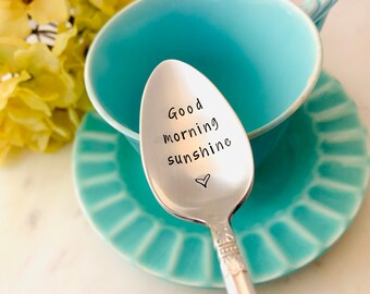 Custom name Good Morning spoon, Vintage handstamped coffee spoons, Great gift for kids, Good Morning Grandma, Engraved tea spoons