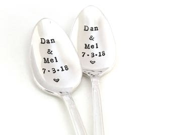 Wedding spoons, vintage hand stamped teaspoons, Mr & Mrs coffee spoon set, Custom wedding date spoons, Engraved spoons, Personalized spoons