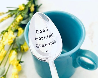 Custom Hand Stamped Spoon - Vintage Engraved Spoons - Good Morning Grandma Grandpa - Grandparents gift idea