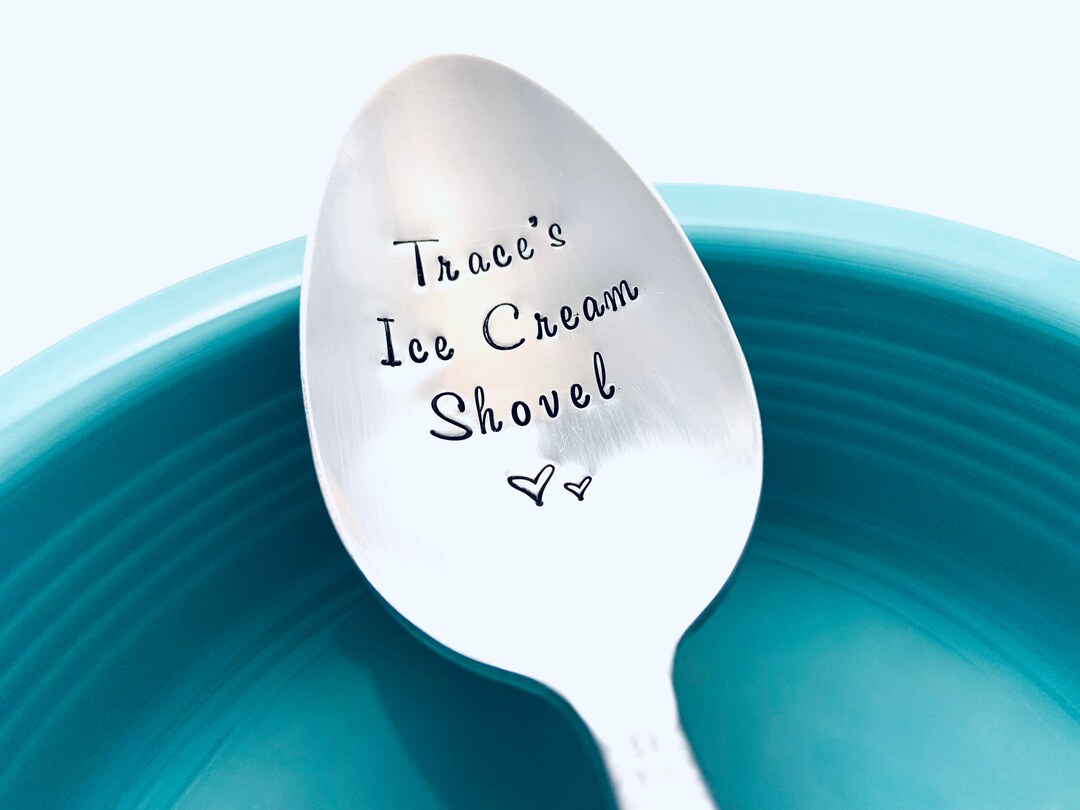 Custom Ice Cream Spoon, Vintage Silverplate Hand Stamped Spoons, Personalized Spoons, Fun Gift