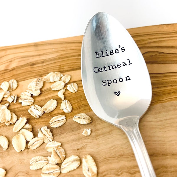 Custom oatmeal spoon gift - vintage hand stamped cereal spoons, Personslized oatmeal Shovel, Engraved cereal spoon, silver plated spoons