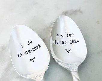 Custom wedding spoons, Vintage hand stamped spoons, Engagement spoons, Engraved wedding cake spoons, Personalized spoons