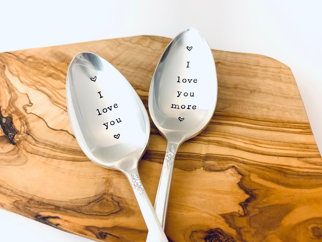 Custom Hand Stamped Spoons Vintage Silver Plate Spoons I Love You I