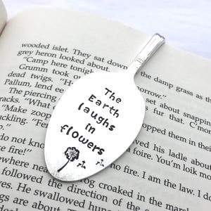 Custom spoon bookmark, inspirational quote bookmarks, vintage flattened spoons, hand stamped bookmark, engraved spoon, bookworm gift