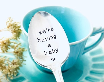 We're Having A Baby Hand Stamped Spoon - We're Expecting Surprise Reveal Spoon - Pregnancy Grandparent Vintage Engraved Spoon Present