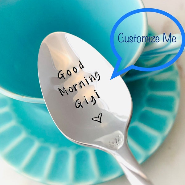 Custom name Tea spoon, Vintage handstamped coffee spoons, Great gift for grandparents, Good Morning Grandma teaspoon, Engraved tea spoons