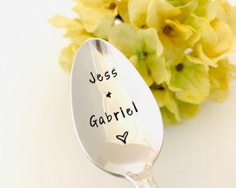 Custom hand stamped spoons, Vintage silver plate spoon, Personslized couples gift, Engagement spoons, Coffee spoons, Cute gift for couples