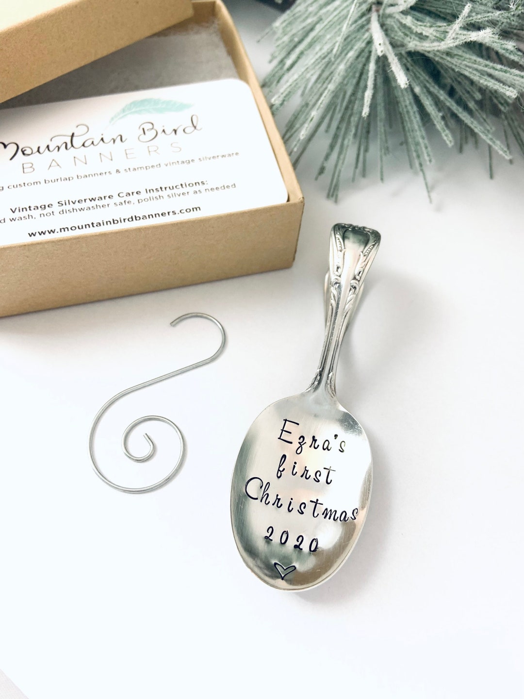 Custom Babys 1st Christmas Ornament, Silverplated Baby Spoon Christmas