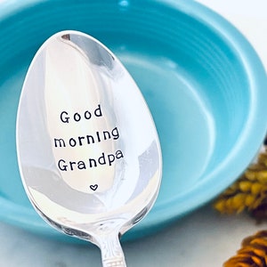 Custom Hand Stamped Spoon Vintage Engraved Spoons Good Morning Grandma Grandpa Grandparents gift idea image 4