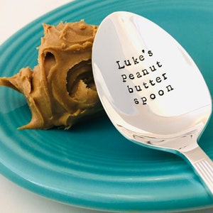 Custom peanut butter spoon, Personalized peanut butter spoons, Vintage Silverplate spoons, Hand stamped peanut butter spoons, Fun gift idea