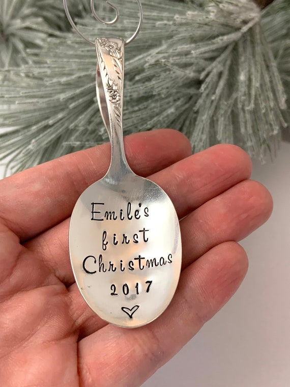 Babys First Christmas Ornament, Silverplate Baby Spoon Ornament, Customized  Baby Ornament, Custom Hand Stamped 1st Ornaments 