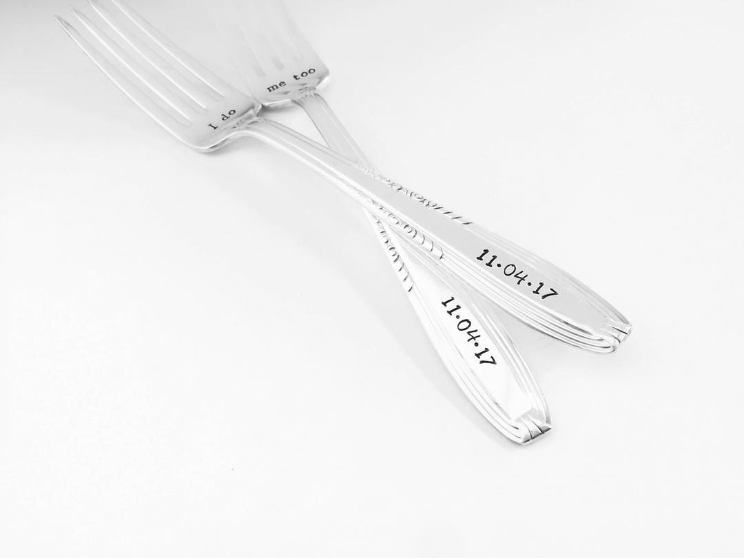 Vintage Hand Stamped Wedding Forks Engraved Silver Plate I Do / Me Too