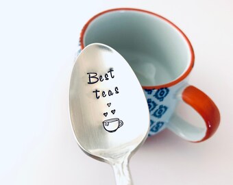 Customized teaspoon, Besties tea spoon, Vintage Silverplate spoons, Custom hand stamped name spoons, Fun gift for tea drinker, Spoon sayings