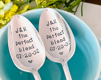 Custom coffee spoons - Vintage hand stamped teaspoons - Engraved spoons - Coffee lovers gift - Custom wedding date spoons - Gift for couples