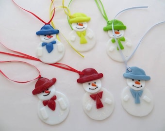 Snowmen Christmas Decoration with colourful hats and ties.