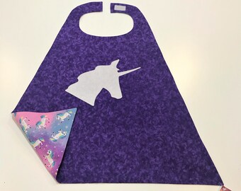 Kid Size - Purple Unicorn Superhero Cape - Free Shipping in USA