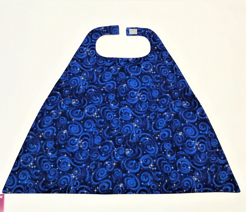 Free Shipping in the USA Tot Size Black with Grey Swirls and Smudges with Blue Swirls and Gold Stars Superhero Cape